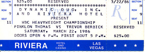 Trevor Berbick-Pinklon Thomas Official Onsite Boxing Ticket (1986)