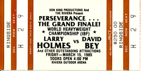 Larry Holmes-David Bey Official Onsite Stubless Boxing Ticket (1985)