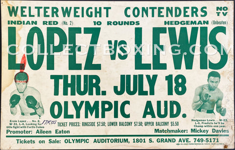 ERNIE LOPEZ VS HEDGEMON LEWIS ON SITE POSTER 1969